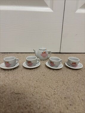 Miniature Porcelain Tea Set with Pink Floral Motif